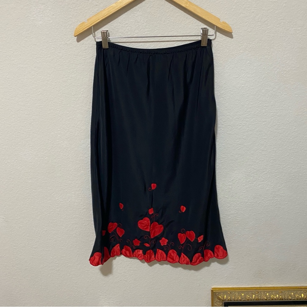Vintage Odette Barsa Black Red Pattern Slip Romantic Heart Cottagecore Fairycore